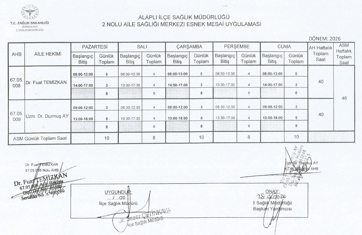 Çalışma Saatlerimiz